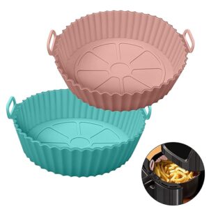 Air Fryer Liners I Round Silicone Basket Baking Tray I Pot with Ear Handles I Nonstick Reusable Heat Resistant