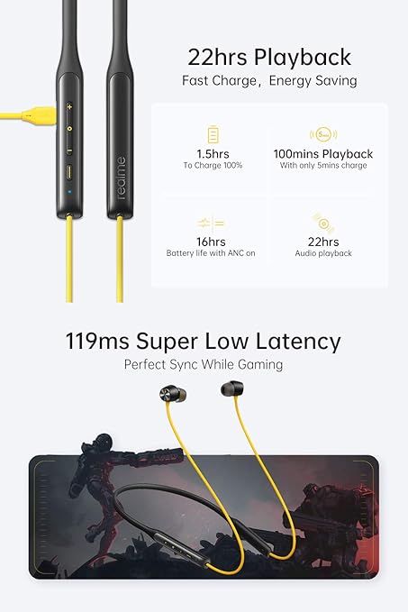 Realme Buds Wireless Pro Bluetooth in Ear Earphones with Mic, Fast Charging & Up to 22Hrs Playtime (Yellow) - Image 4