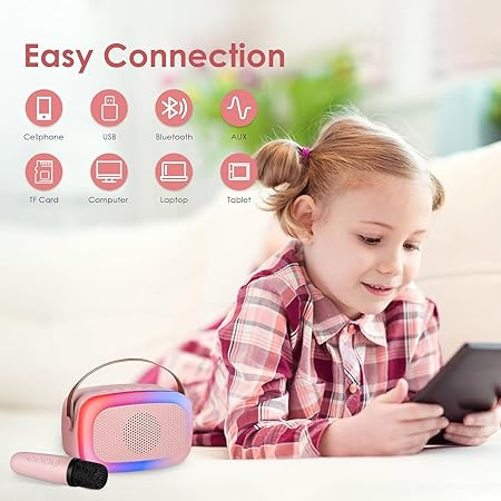Kids Adults with Wireless Mics Portable Bluetooth Speaker & Dynamic Lights Birthday Gift for Girls, Boys & Toddlers (Winsumm K88 Mini Speaker, - Image 2