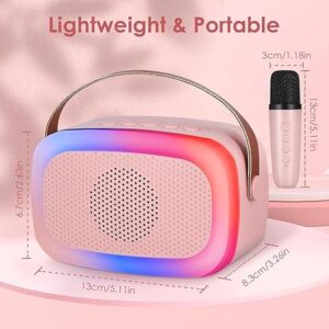 Kids Adults with Wireless Mics Portable Bluetooth Speaker & Dynamic Lights Birthday Gift for Girls, Boys & Toddlers (Winsumm K88 Mini Speaker,