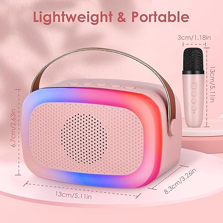 Kids Adults with Wireless Mics Portable Bluetooth Speaker & Dynamic Lights Birthday Gift for Girls, Boys & Toddlers (Winsumm K88 Mini Speaker,