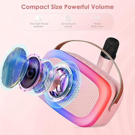 Kids Adults with Wireless Mics Portable Bluetooth Speaker & Dynamic Lights Birthday Gift for Girls, Boys & Toddlers (Winsumm K88 Mini Speaker, - Image 3