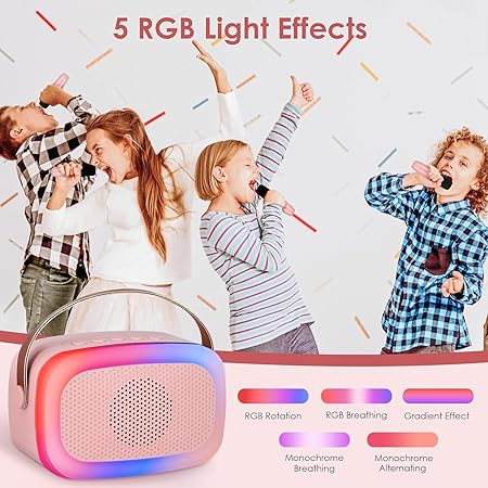 Kids Adults with Wireless Mics Portable Bluetooth Speaker & Dynamic Lights Birthday Gift for Girls, Boys & Toddlers (Winsumm K88 Mini Speaker, - Image 4